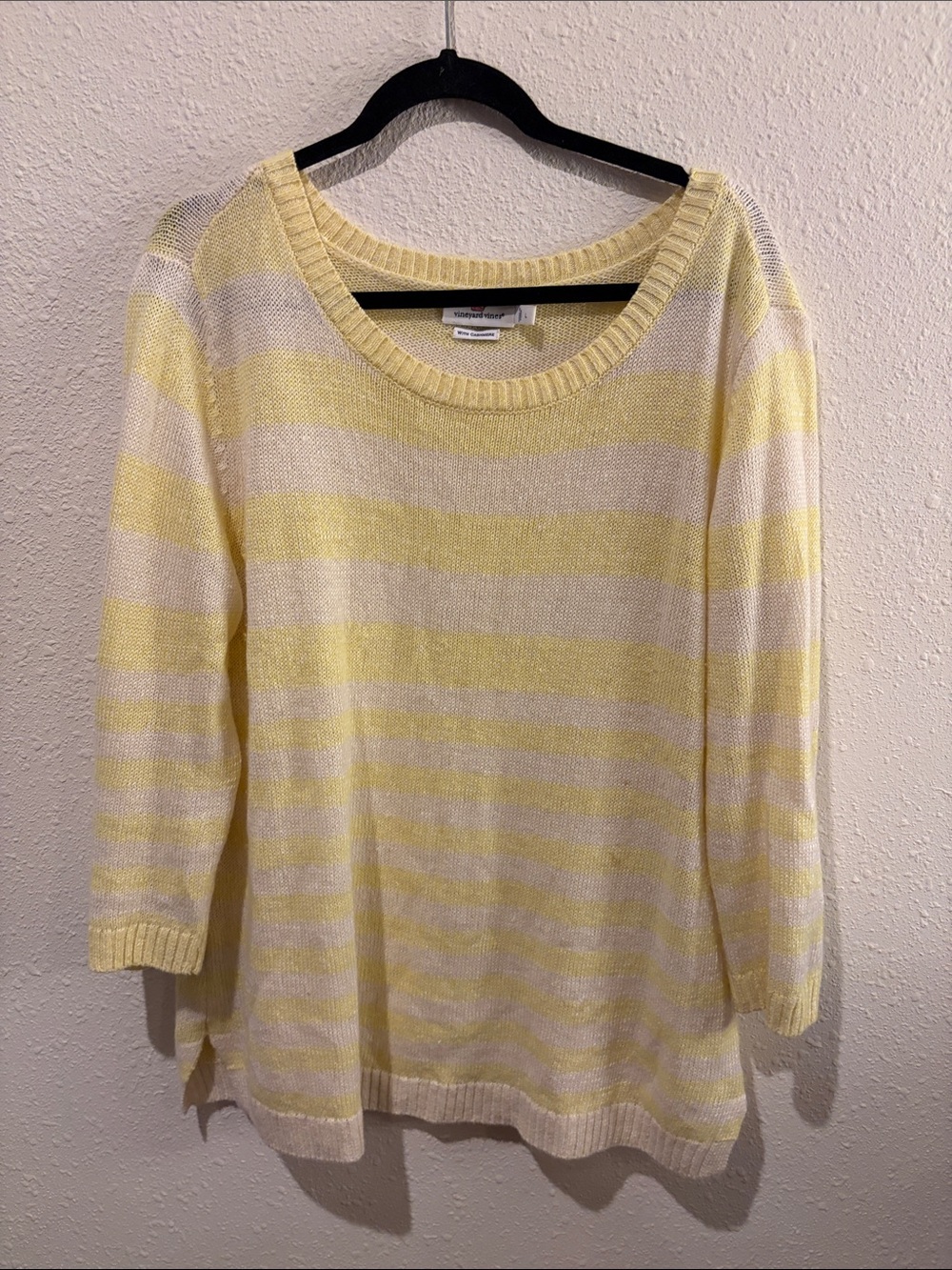 Vineyard Vines Yellow and White Striped Scoop-Neck Sweater with cashmere